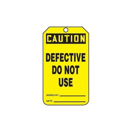 Accuform Safety Tags, CAUTION DEFECTIVE DO NOT USE, 8.5in x 3.875in, RP-Plastic, 5PK MDT688PTM